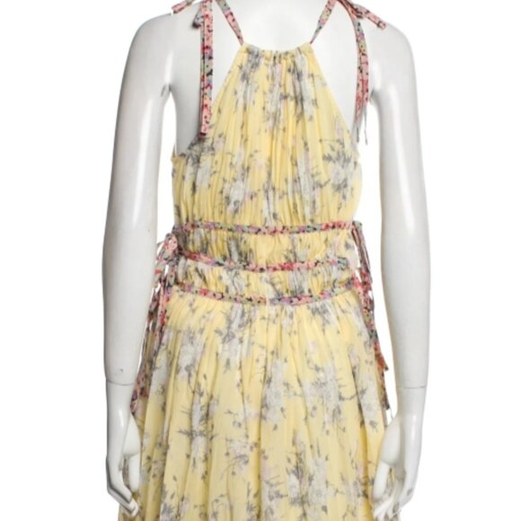 Rebecca Taylor Lemon Rose Goddess Pleat Floral Yellow Ties Midi Dress XS $495 - Picture 4 of 10